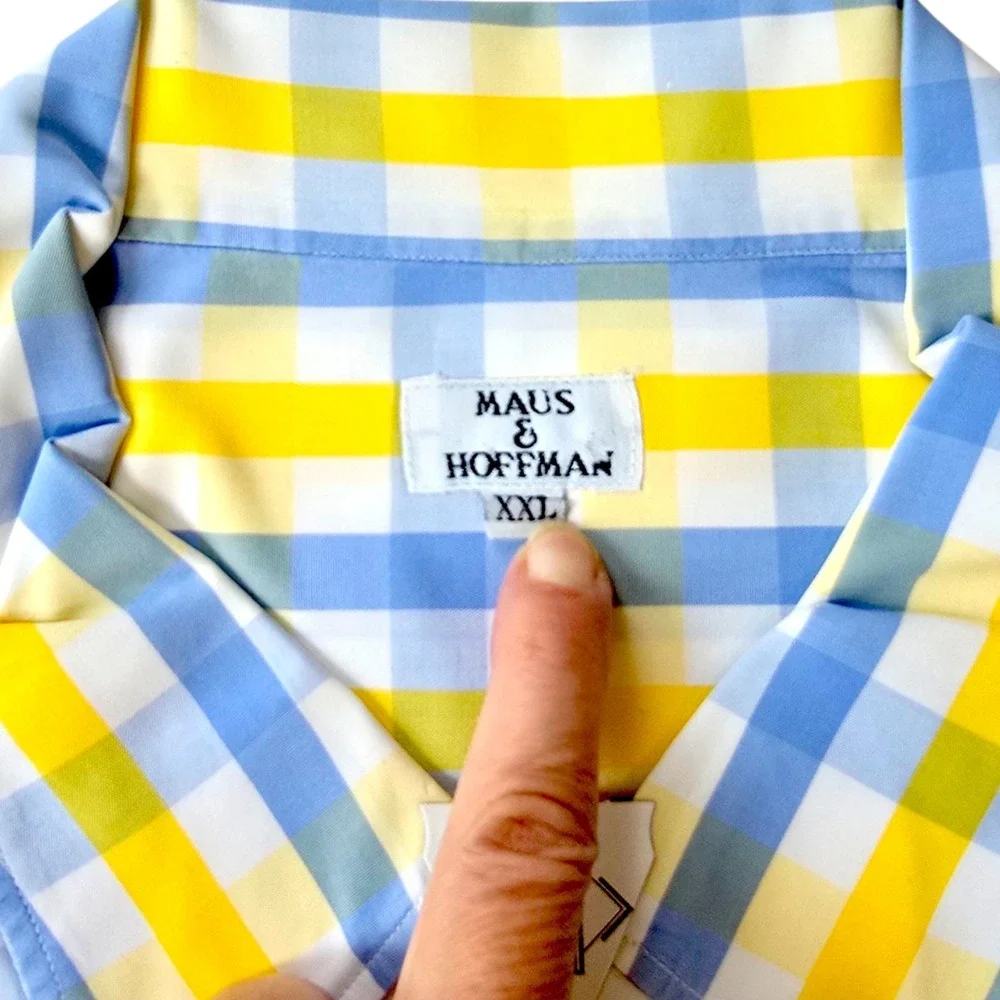 Vintage‎ Maus & Hoffman Cabana Shirt XXL Blue Yellow Check Cotton 80s 59